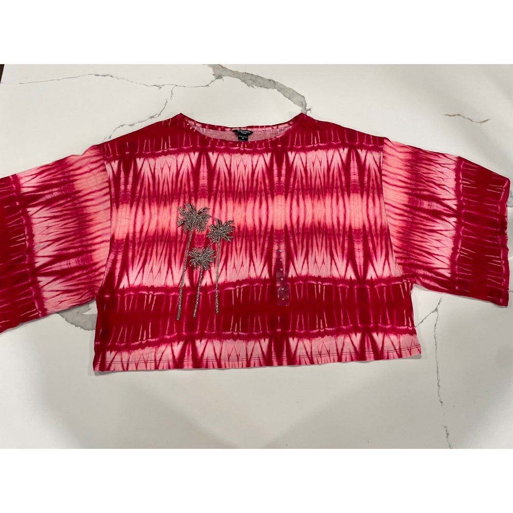 Guess by Marciano Womens Cropped Top Sz M Tie Dyed Palm Beaded AK107